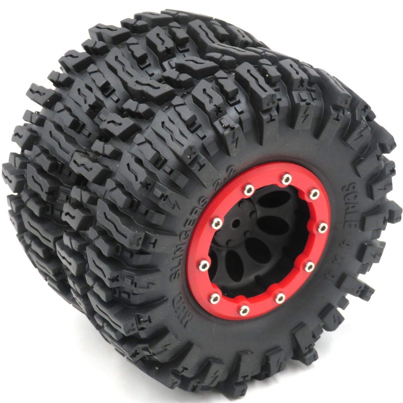 hobbysoul 4pcs RC 2.2 Mud Slingers Tires Soft Sticky Tyers Height 124mm & 2.2 Beadlock Wheels Rim Hex 12mm for RC Crawlers Truck Upgrade - Image 5